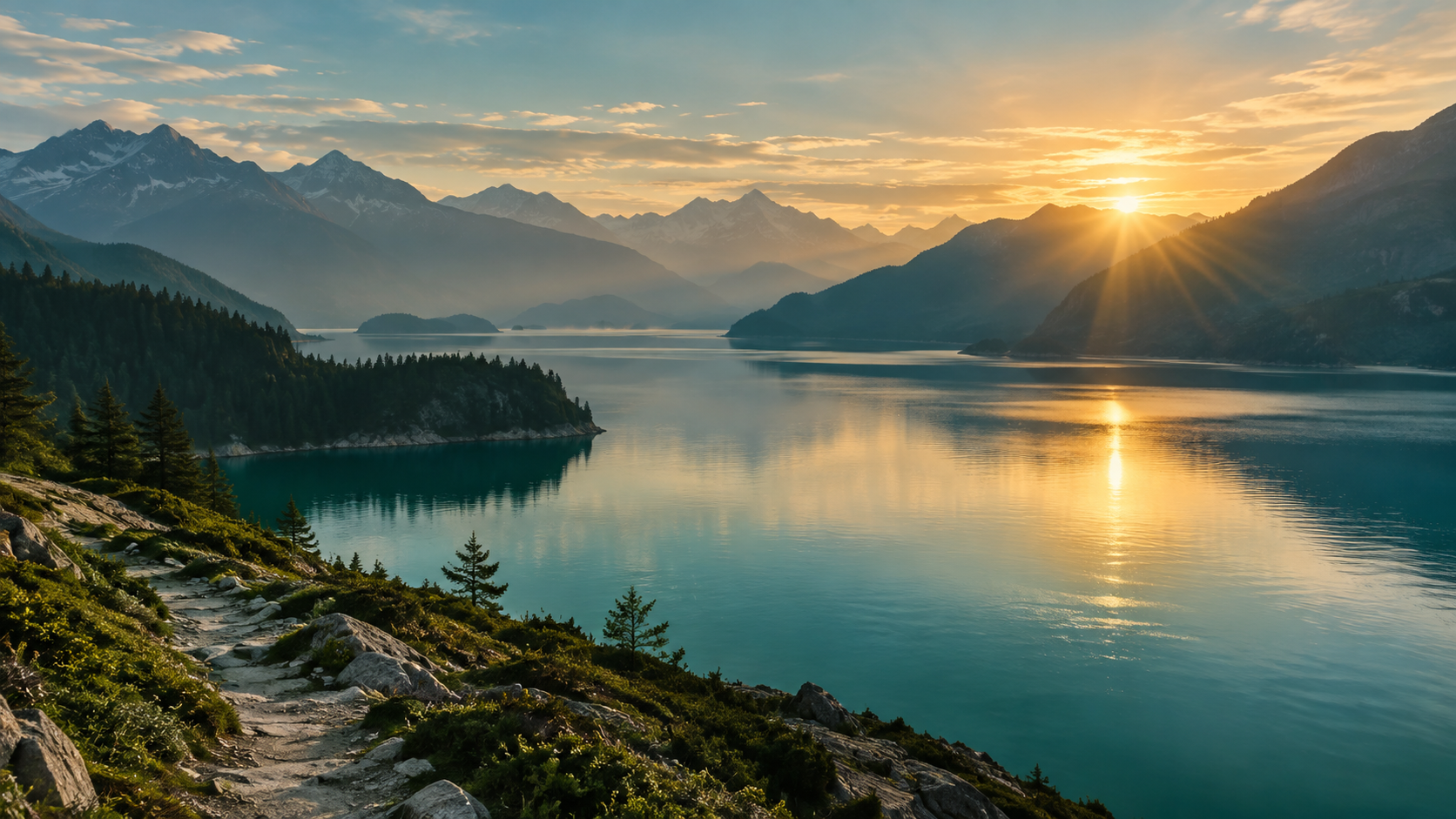 Sunrise over mountains and water representing trust in what cannot yet be seen